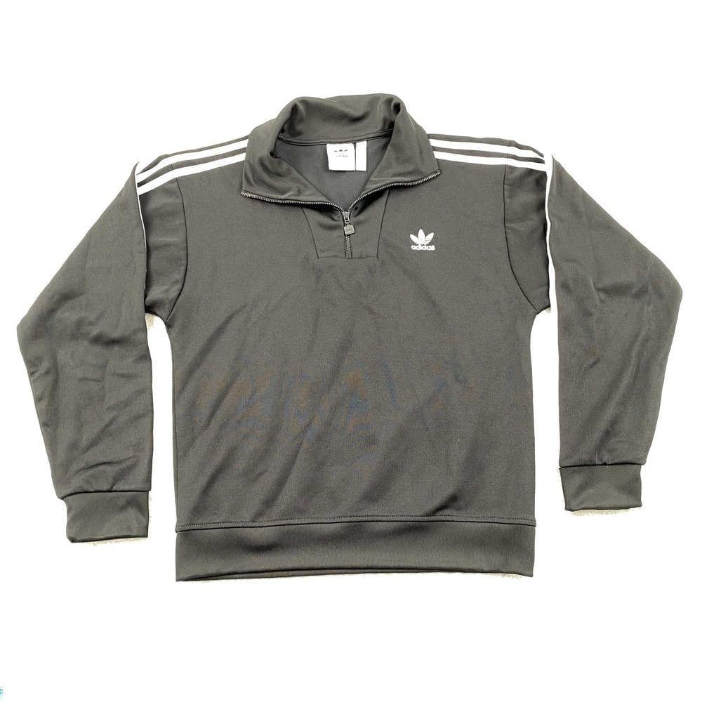 Adidas Sweatshirt Mens Small Black 1/4 Zip Trefoil Stripes Athletic Pullover